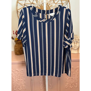 Women's Liz Claiborne Blouse XL Blue White Striped
